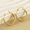 PVD Coated 18K Gold Plated Round Stripe Stainless Steel Retro Simple Style Waterproof Non Tarnish Hoop Earrings