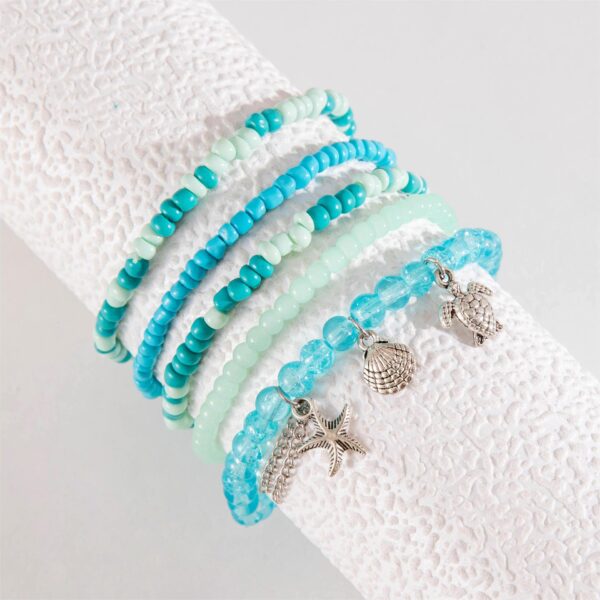 oly-6ecbc1086278fc3bb75e9581515cd691 Wholesale holiday style bohemian beaded stacked anklet starfish turtle shell pendant anklet five-piece set for women