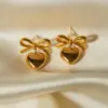 Wholesale 1 Pair Elegant Simple Style Heart Shape Bow Knot Plating 304 Stainless Steel 18K Gold Plated Drop Earrings