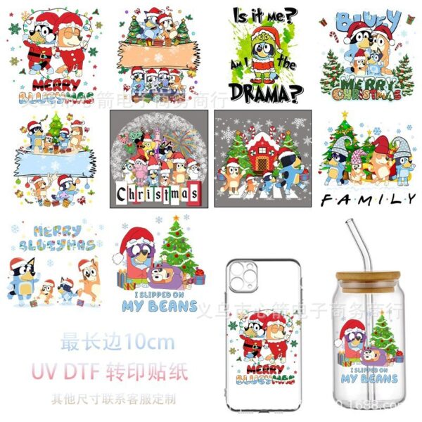 Wholesale Cartoon Bluey UV DTF Transfer Crystal Transparent Sticker 10cm Waterproof Scratch-Resistant Decorative Water Cup Wholesale Cross-Border