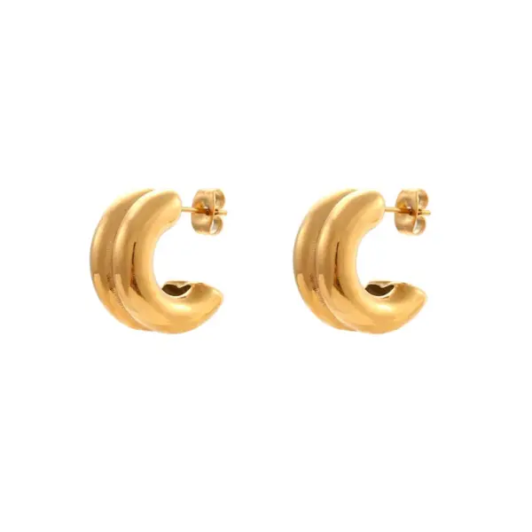 PVD Coated Real Gold Plated 18K Gold C Shape 304 Stainless Steel Fashion Waterproof Non Tarnish Hoop Earrings
