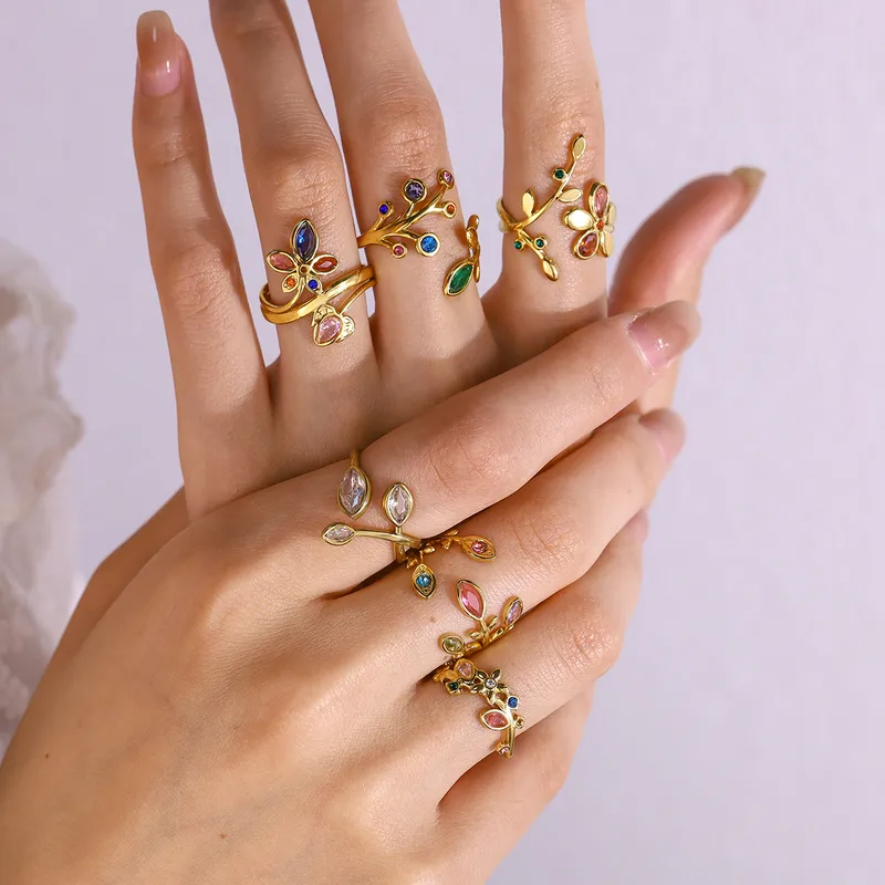 Wholesale PVD Coated 18K Gold Real Gold Plated Geometric 304 Stainless Steel Vacation French Style IG Style Waterproof Non Tarnish Open Rings