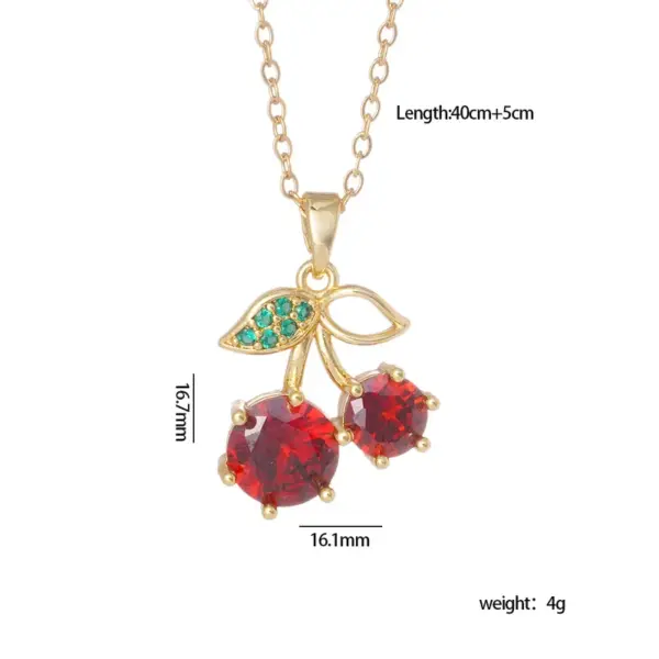 Wholesale Jewelry Elegant Cherry Copper Zircon Plating Pendant Necklace Cable Chain