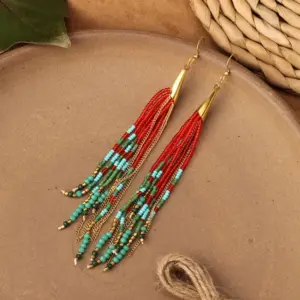 B Style 8tl31 Jade Color Different Batches Have Dark and Light-Long Bead Tassel [Red and Green]]