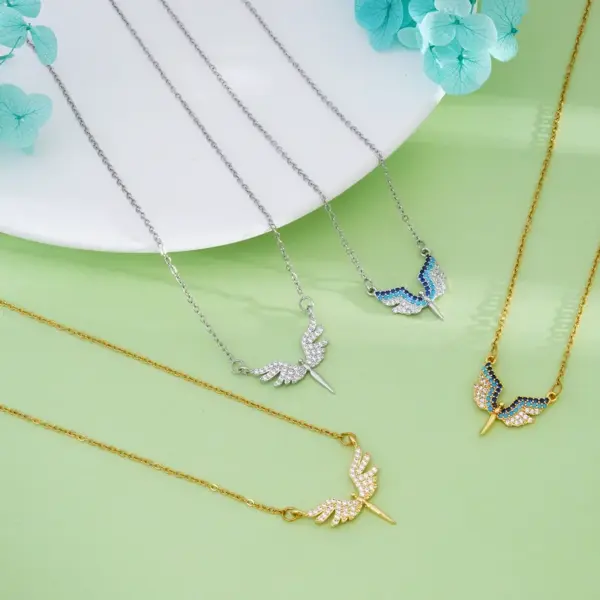 Wholesale 304 Stainless Steel Copper Wings Pendant Necklace