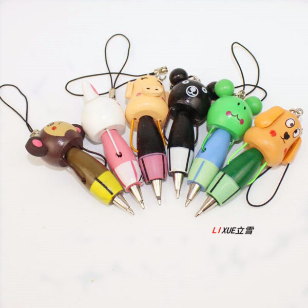 Wholesale Creative Student Office Stationery Cute and Wind Wooden Cartoon Animal Ballpoint Pen Mini Pendant Short Pen