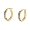 Wholesale 1 Pair Fashion Geometric Inlay Titanium Steel Rhinestones Hoop Earrings