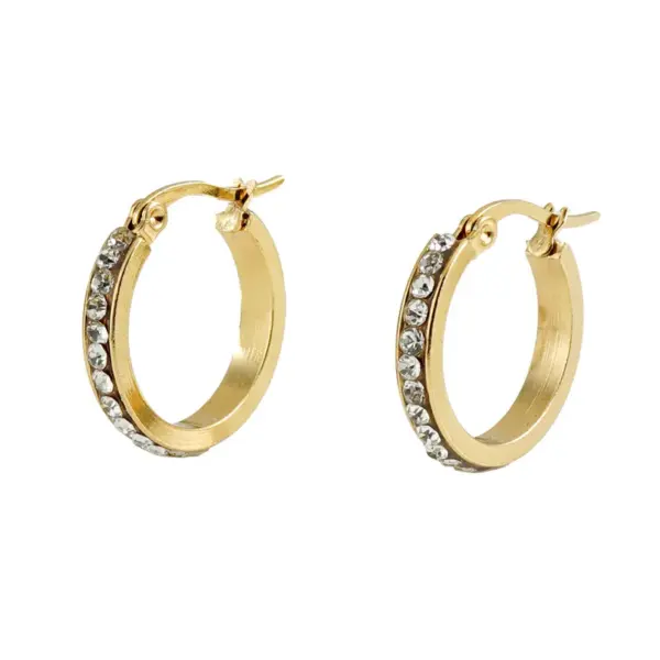 Wholesale 1 Pair Fashion Geometric Inlay Titanium Steel Rhinestones Hoop Earrings