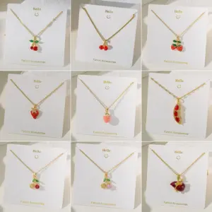 Wholesale Jewelry Cute Cherry Titanium Steel Copper Plating Cable Chain Pendant Necklace