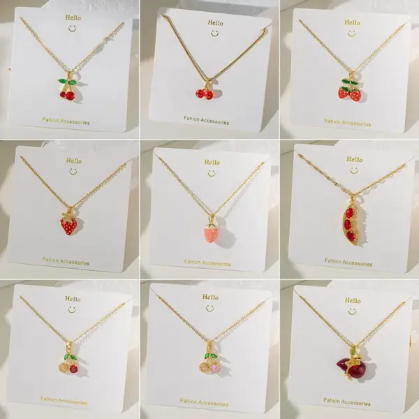 Wholesale Jewelry Cute Cherry Titanium Steel Copper Plating Cable Chain Pendant Necklace