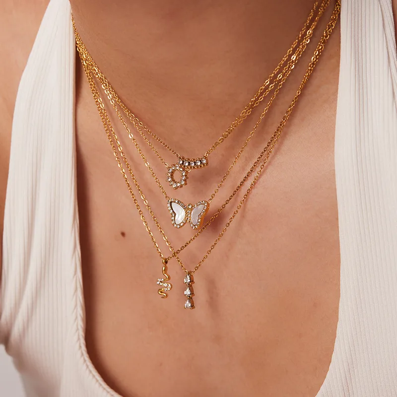 Wholesale Jewelry Fashion Geometric Stainless Steel Zircon Plating Necklace