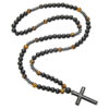 Wholesale Cross border hot sale natural stone black stone yellow tiger eye iron stone cross religious men's necklace men hip hop necklace