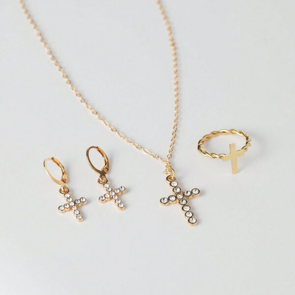 Wholesale Europe and the United States cross-border fashion cross ring earrings necklace suit simple high sense creative diamond jewelry