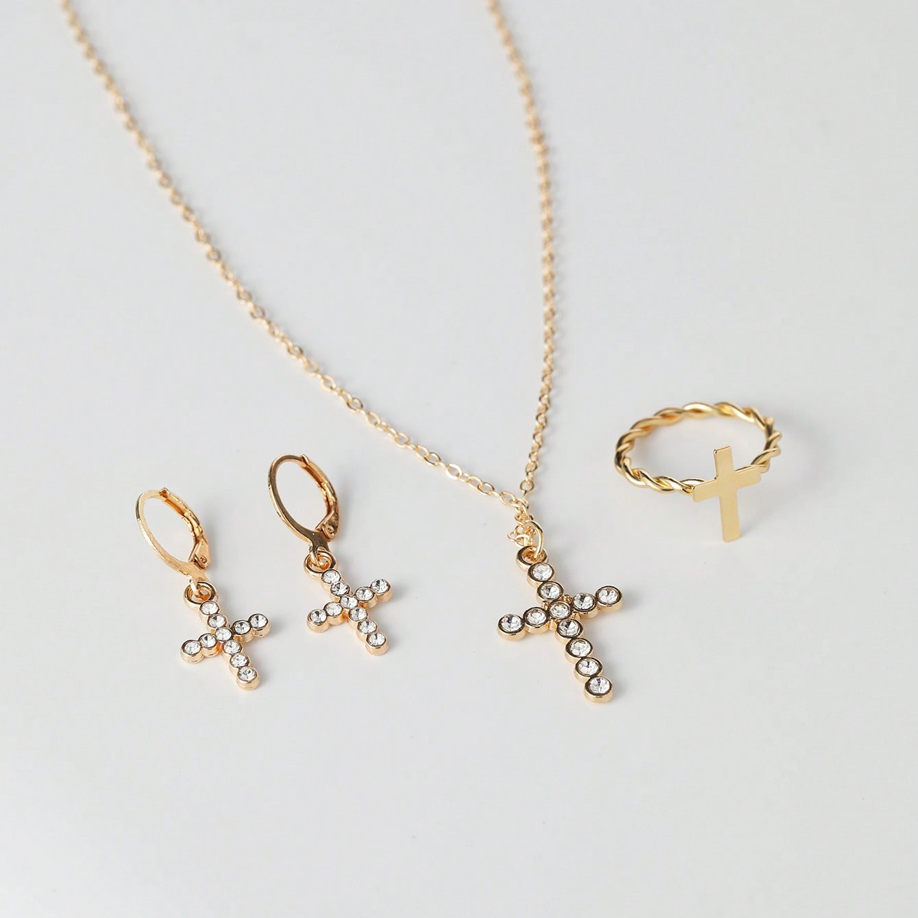 Wholesale Europe and the United States cross-border fashion cross ring earrings necklace suit simple high sense creative diamond jewelry