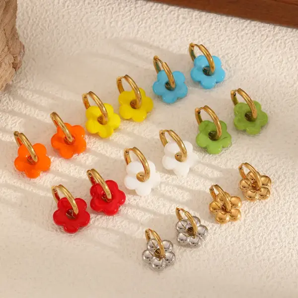 Wholesale PVD Coated Real Gold Plated 18K Gold Flower 304 Stainless Steel IG Style Sweet Waterproof Non Tarnish Earrings