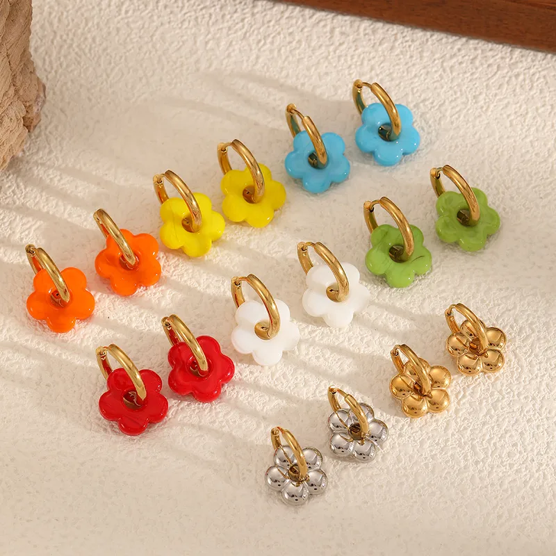 Wholesale PVD Coated Real Gold Plated 18K Gold Flower 304 Stainless Steel IG Style Sweet Waterproof Non Tarnish Earrings
