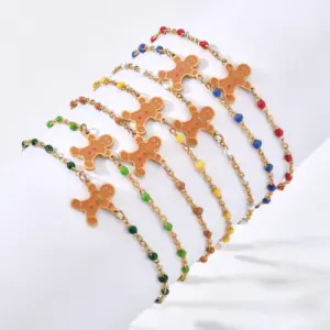 Wholesale Cartoon Style Cute Gingerbread Stainless Steel Bracelets In Bulk Christmas
