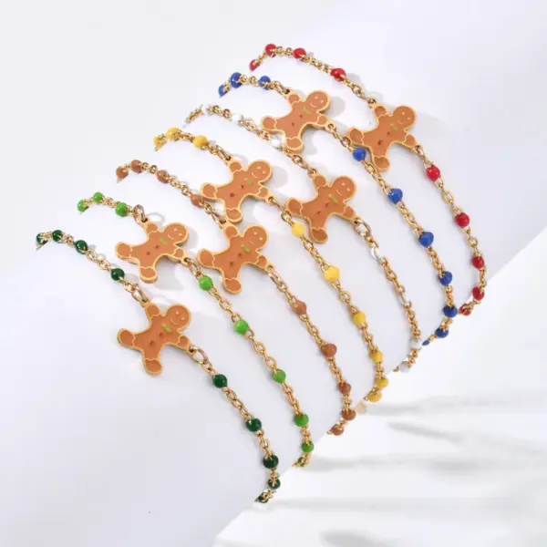Wholesale Cartoon Style Cute Gingerbread Stainless Steel Bracelets In Bulk Christmas