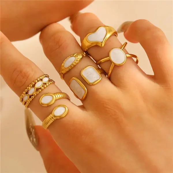 304 Stainless Steel Geometric Water Droplets Rack Plated Long-Lasting Plated Ion Plating (IP) K Gold Plated IG Style Enamel Plating Adjustable Ring