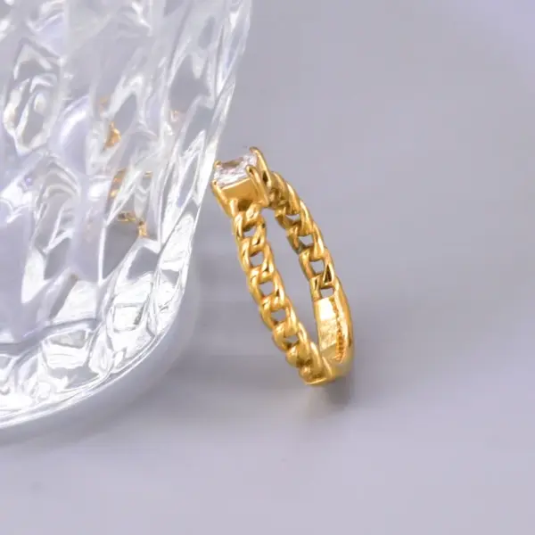 Wholesale 304 Stainless Steel Solid Color PVD Coated Zircon 18K Real Gold Plated Simple Style Classic Style Waterproof Non Tarnish Gold Rings