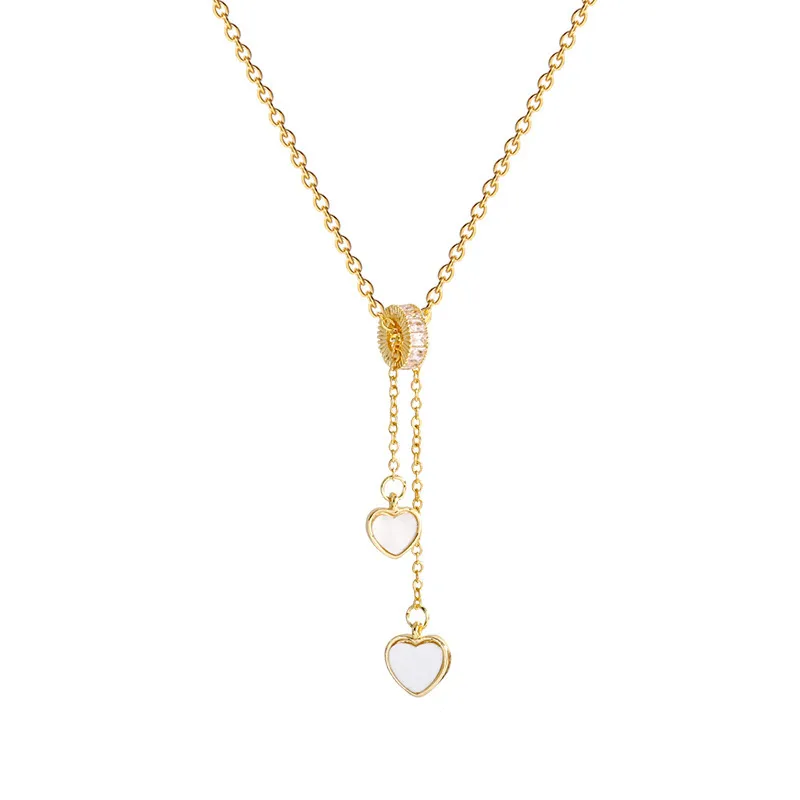 Wholesale Zircon Circle White Shell Necklace Square Love Clavicle Chain Korean Necklace Titanium Steel Necklace