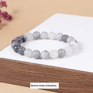 Natural Smoke Gray Chalcedony Bracelet / Diameter 10.1-10.8mm (about 17-19 Pieces)