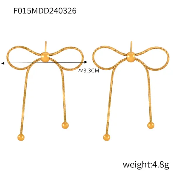 Wholesale 304 Stainless Steel Bow Knot PVD Coated Real Gold Plated IG Style Simple Style Waterproof Non Tarnish Gold Silver Earrings Necklace