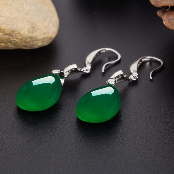 Wholesale Ethnic-style Drop-shaped Green Agate Earrings Women's Micro-Diamond Long Green Chalcedony Ear Hook Earrings for Mother Jewelry