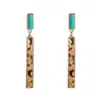 Wholesale Leopard Print Long Tassel Leopard Print Leather Earrings Blue Turquoise Earrings