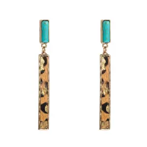 Wholesale Leopard Print Long Tassel Leopard Print Leather Earrings Blue Turquoise Earrings