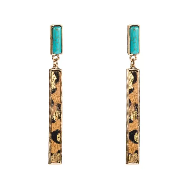 Wholesale Leopard Print Long Tassel Leopard Print Leather Earrings Blue Turquoise Earrings