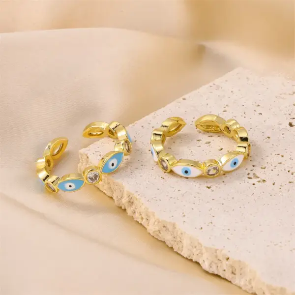 Wholesale Copper 18K Gold Plated Casual Vintage Style Cool Style Enamel Plating Inlay Eye Rhinestones Open Rings