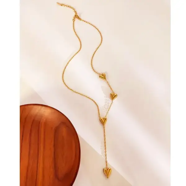 PVD Coated Real Gold Plated Heart Shape 304 Stainless Steel Simple Style Waterproof Non Tarnish Surgical Steel Plating Lobster Trigger Clasp Closure Long Necklace