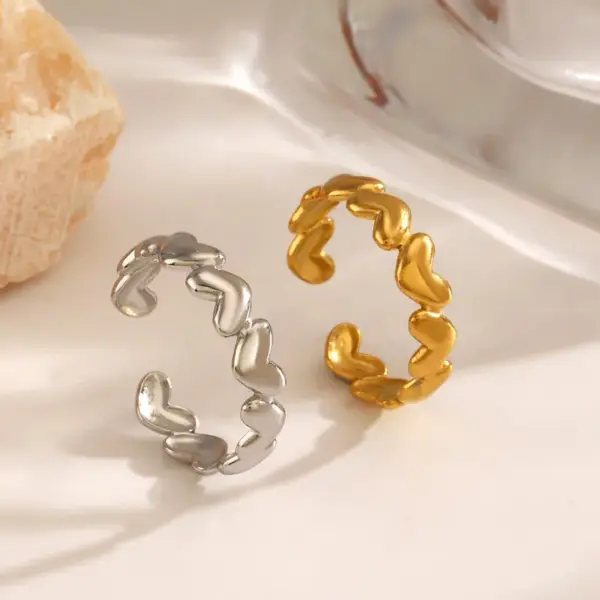 Ion Plating (IP) 18K Gold Plated Heart Shape 304 Stainless Steel Simple Style Classic Style Waterproof Non Tarnish Open Rings