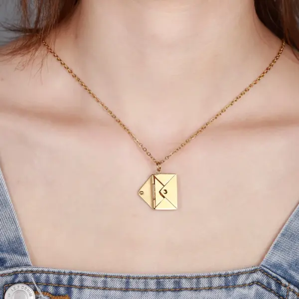 Wholesale Fashion Simple Style Envelope Letter Titanium Steel Carving Necklace