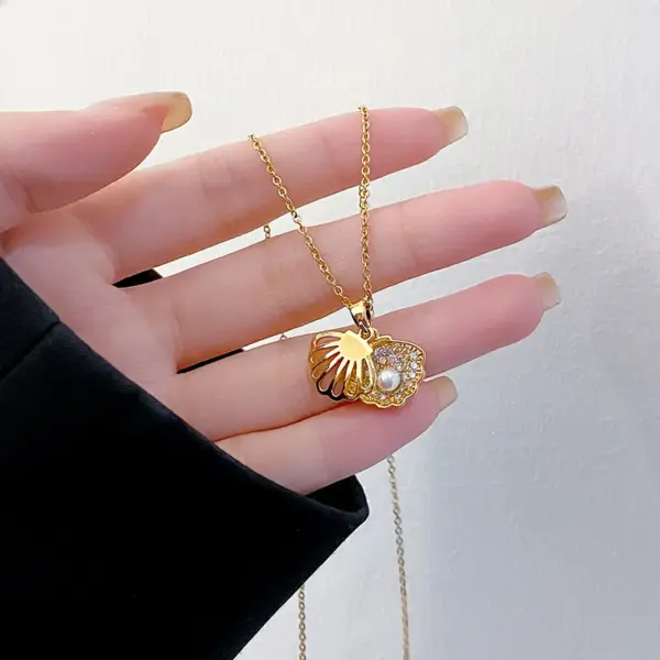 Wholesale Jewelry Elegant Shell 304 Stainless Steel Copper Artificial Pearls Zircon 18K Gold Plated K Gold Plated Plating Inlay Pendant Necklace