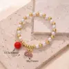 Wholesale IG Style Pentagram Cherry Heart Shape 18K Gold Plated Zircon Imitation Pearl Copper Beaded Chain Beaded Bracelets Wholesale
