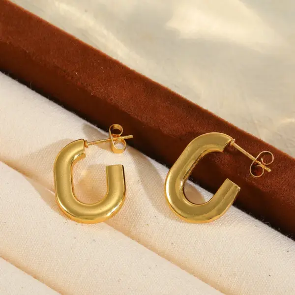 1 Pair Basic Simple Style C Shape Irregular Geometric Plating 304 Stainless Steel 18K Gold Plated Earrings