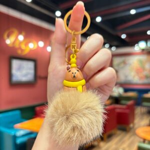 Brown fur ball [yellow scarf] / 8.6*5.5cm