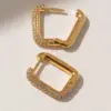 A Pair Brass Zircon Classic Geometric Hoop Earrings
