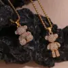 Wholesale 304 Stainless Steel Bear PVD Coated Rhinestones 18K Real Gold Plated Simple Style Classic Style Waterproof Non Tarnish Plating Inlay White Gold Pendant Necklace