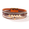 Wholesale Bohemian Four-Leaf Clover Diamond Layered Leather Magnetic Clover Bracelet