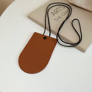 Brown and black halterneck leather key bag necklace