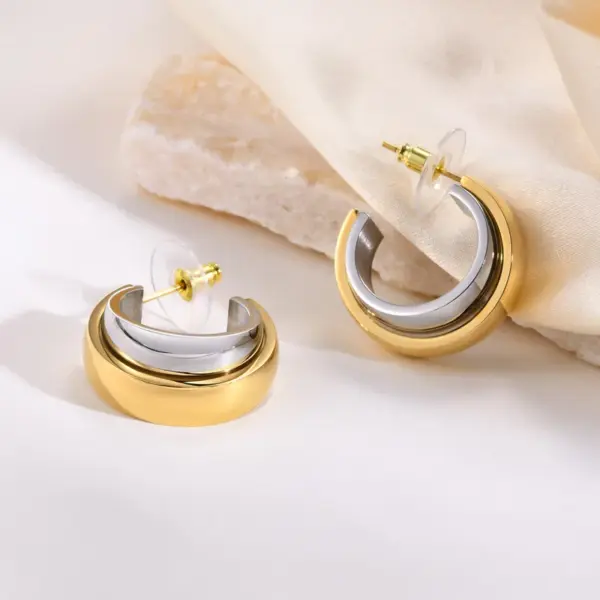 Wholesale PVD Coated Gold Plated Color Block 304 Stainless Steel Simple Style Waterproof Non Tarnish 304 Stainless Steel Earrings