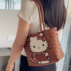 Brown one-shoulder basket enlarged version of coffee cat