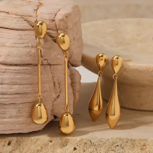 Wholesale PVD Coated Real Gold Plated 16K Gold White Gold Plated Gold Plating Water Droplets 304 Stainless Steel Casual Artistic Waterproof Non Tarnish Drop Earrings