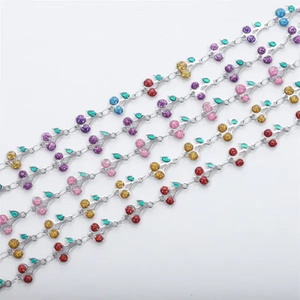 Wholesale Jewelry Cute Sweet Cherry 304 Stainless Steel Enamel Necklace Cable Chain