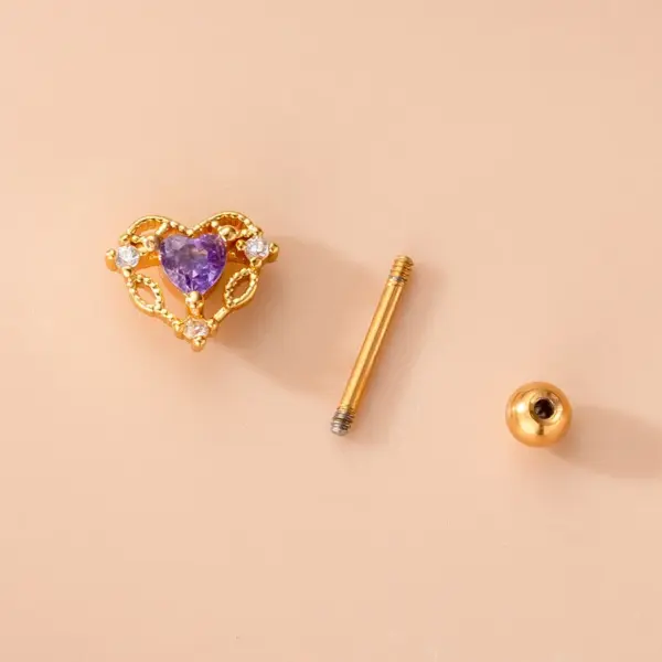 Wholesale 1 Piece 316L Stainless Steel Copper Zircon Ear Cartilage Rings & Studs Heart Shape Waterproof Non Tarnish Surgical Steel Women'S