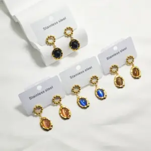 Wholesale 304 Stainless Steel Oval Electroplating Golden Plated Elegant Commute Waterproof Non Tarnish Gold Drop Earrings