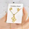 Wholesale Fashion Star Heart Shape Crown Stainless Steel Inlaid Gold Women's Earrings Necklace 1 Set